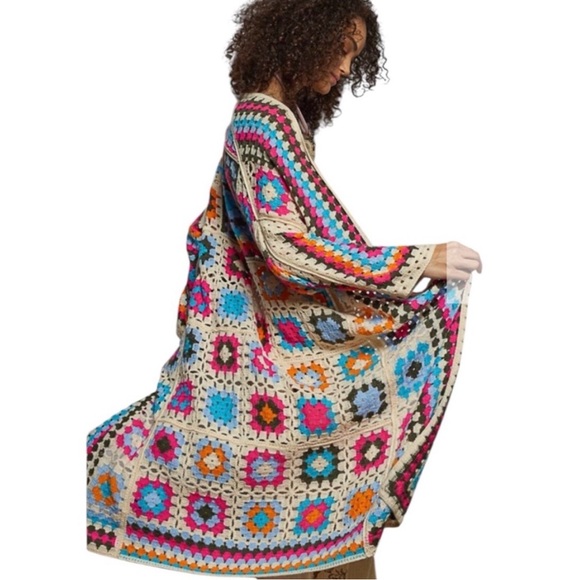 POL Sweaters - #1063 POL Multicolor Granny SwuareCrochet Sweater